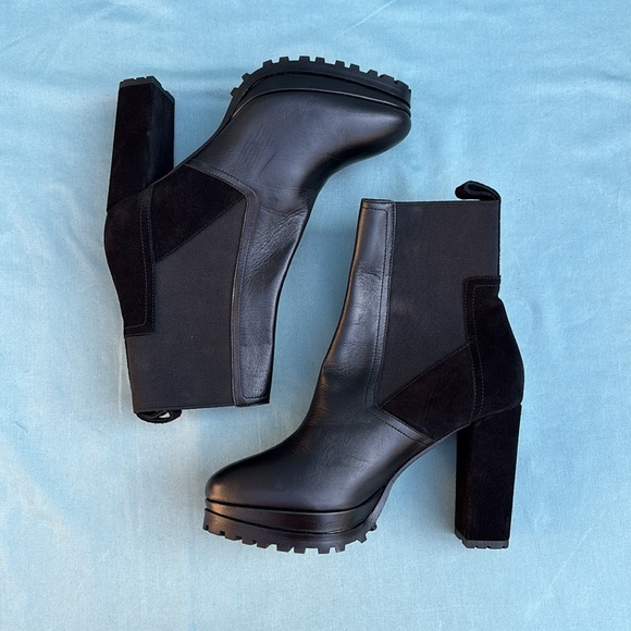 AllSaints Black Sahara Leather / Suede Boot sz 7 /EU 37 NWOT Chelsea bootie moto - Picture 7 of 9